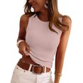 thumbnail image 2 of Women's Sleeveless Ribbed Knit Tank Top Round Neck Slim Fit Casual Basic Summer Camisole Blouse 07-Pink L, 2 of 5