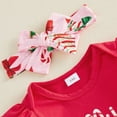 thumbnail image 6 of Cjfdfy Newborn Baby Girl Christmas Outfits Holly Jolly Print Long Sleeve Ruffle Romper Candy Print Flare Pants Headband 3Pcs Infant Cute My First Christmas Fall Winter Clothes 0-18M, 6 of 9