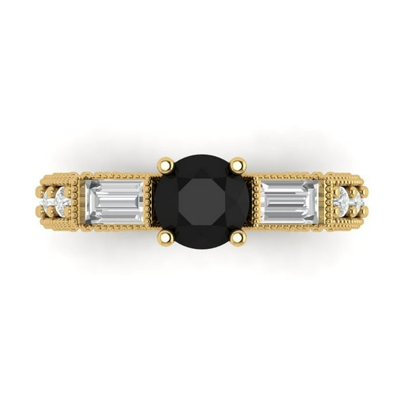 2.33 ct Round Cut Natural Onyx Three-Stone Engagement Ring for Women in 14K Yellow Gold