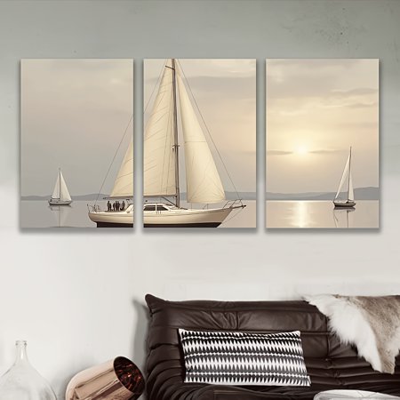 3pcs Canvas Painting--Frameless Sailboat Posters Andprints Office Living Room Room Bar Party Gifts Birthday Gifts Holiday Gifts Home Decor