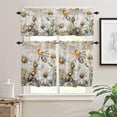 thumbnail image 2 of Farmhouse Bee Daisy Kitchen Curtains and Valances Set, Rod Pocket Curtains Tier Farmhouse Window Curtains 24 Inch Length, Summer Floral Rustic Brown Wooden 3 Piece Kitchen Curtains Set, 2 of 6