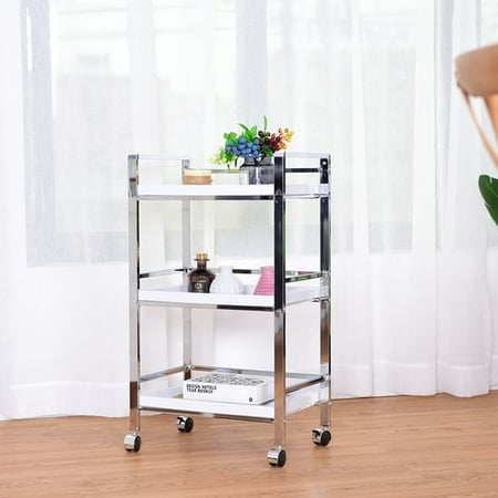 Olive Trolley - Costway 3 Tier Trolley Storage Lockable Wheels Kitchen Bathroom Utility Cart