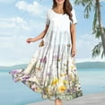thumbnail image 2 of Women's Bohemian Floral Long Dress, Loose Fit Casual Beach Swing Maxi Dress with Short Sleeves for Summer Outdoor Activities,Beige 2XL, 2 of 4
