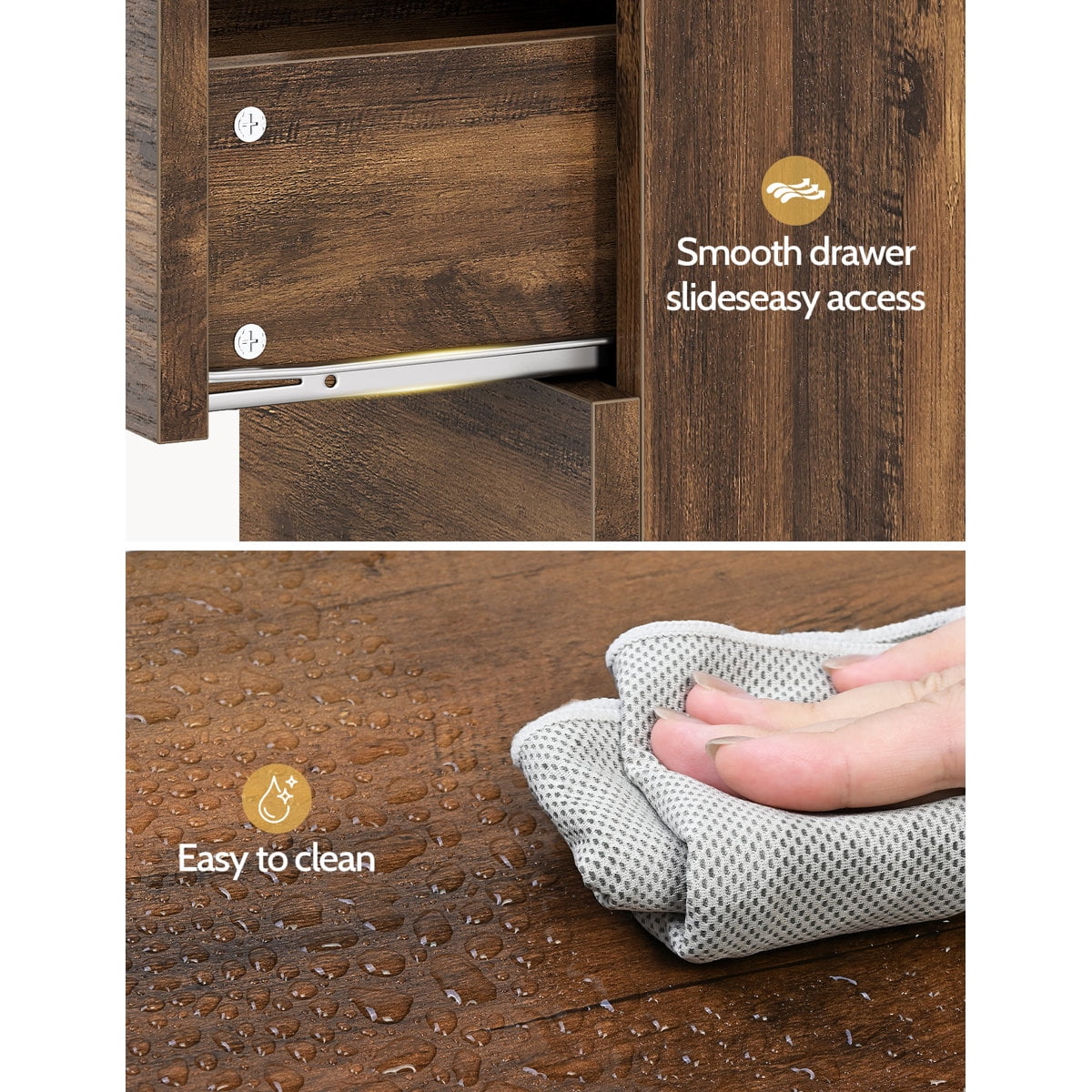 Vividwood Narrow End Table with 3 Drawers and Storage Shelves for Living Room, Bedroom, Brown