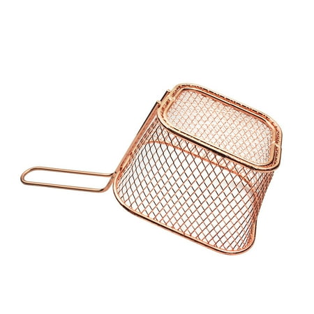 

wendunide BBQ Mat & Fire Mat Electroplate Stainless Steel Mini Frying Net Square Block Mesh Kitchen Tools French Fries Basket Rose Gold