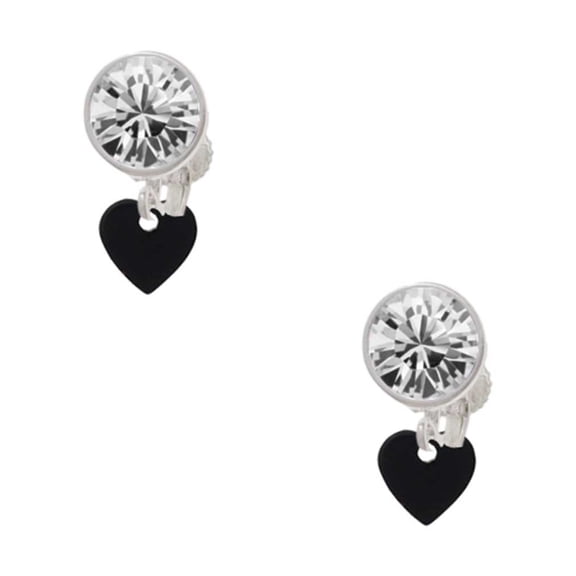 Acrylic 5/16" Black Heart Clear Crystal Clip On Earrings