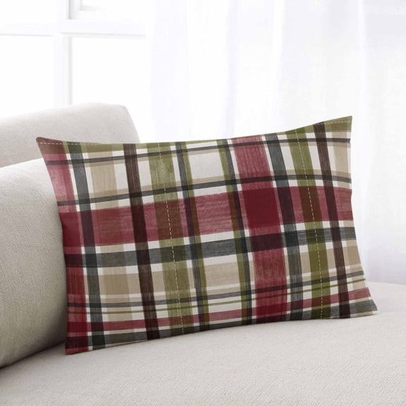 Buffalo Check Throw Pillow Covers, Red Green Farmhouse Plaid Vintage Autumn Soft Breathable Pillow Cases with Invisible Zipper for Sleeping, Toddler Pillowcases for Couch Bed Sofa Chair 12x20 Inches