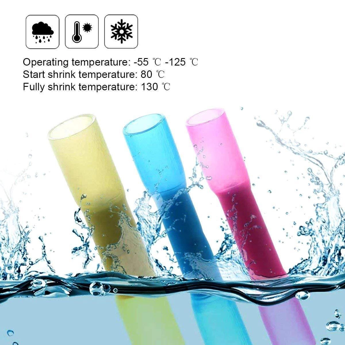 200PCS 3 Color Waterproof Solder Seal Wire Connectors Heat Shrink Butt Electrical Connectors Kit Terminal