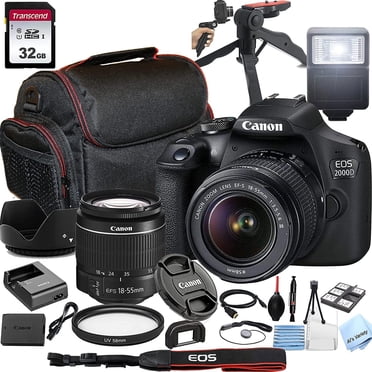 Canon EOS 2000D / Rebel T7 DSLR Camera Bundle – 24.1MP With 32GB Card, Flash & Tripod