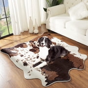 Softlife Luxury Faux Cowhide Rug Cow Rugs For Living Room Bedrooms Soft Animal Print Carpet,4.6x5.2,Coffee