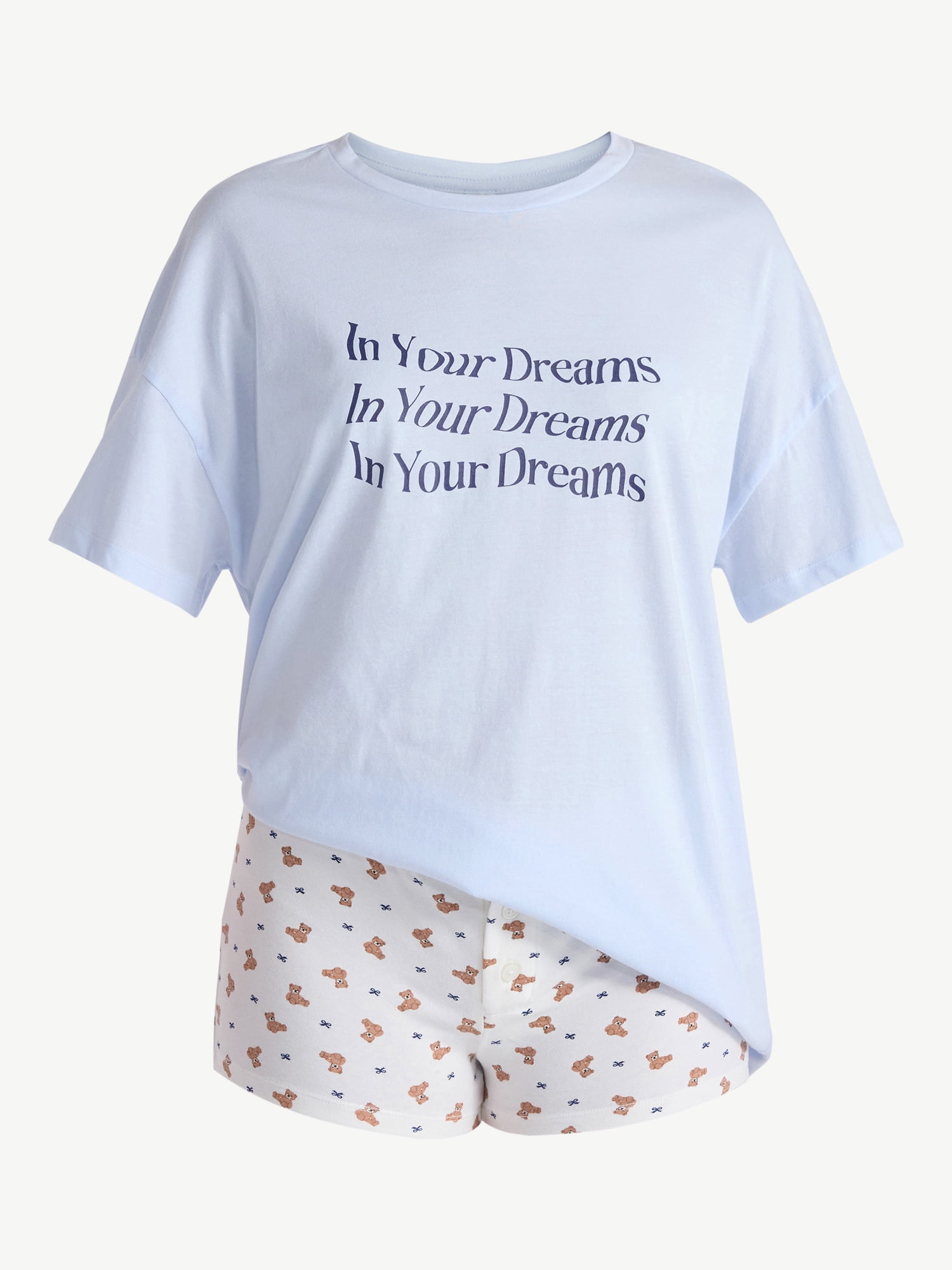 No Boundaries Sleepwear Cotton Tee and Boxer Shorts Set, 2-Piece, Women’s