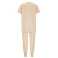 thumbnail image 6 of Lovskoo Outfits for Women 2 Piece Lounge Sets Short Sleeve Round-Neck Side Zipper Blouses with High Waisted Joggers Pants Set Beige 2XL, 6 of 9