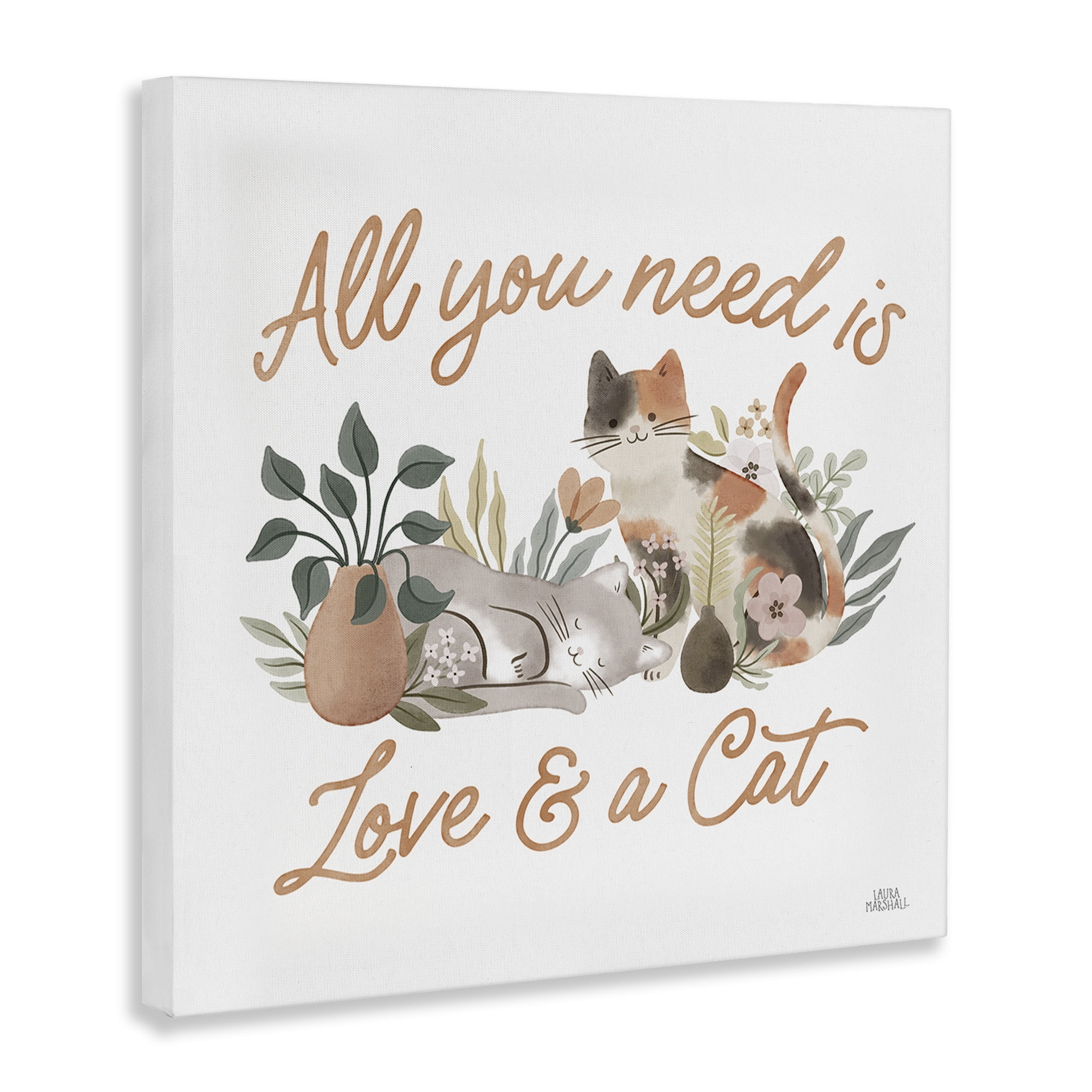 Stupell Industries Love & A Cat Phrase Animals & Insects Painting Gallery Wrapped Canvas Art Print Wall Art, 24 x 24