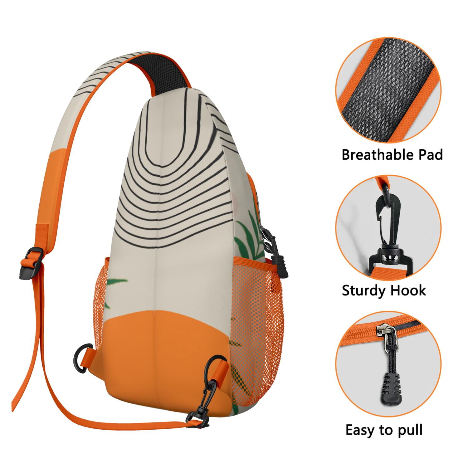 Abstract Print Crossbody Sling Bag Anti-Theft Travel Chest Backpack for Hiking, Biking & Commuting Spacious & Durable Boho Chic Bag