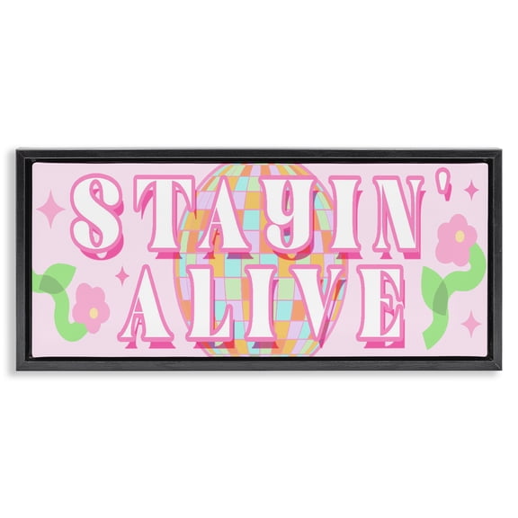 Stupell Industries Art Deco Stayin' Alive Retro Disco Black Floating Frame Canvas Art, 25 x 11, by Lil' Rue