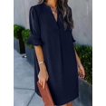 thumbnail image 2 of Summer Dresses for Women V Neck Ruffle Short Sleeve Casual Shift Dress with Pockets Dark Blue L, 2 of 8