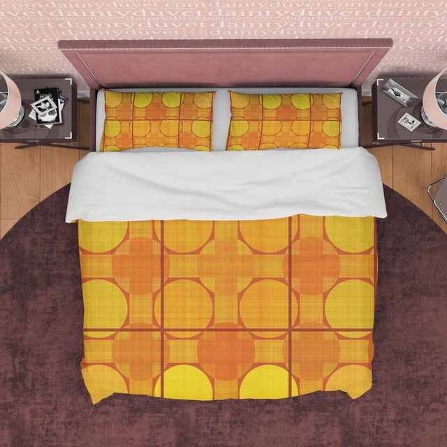 Geométrico Amarillo Naranja Otoño Funda Nórdica Juego de Cama de Otoño, Colcha Boho,