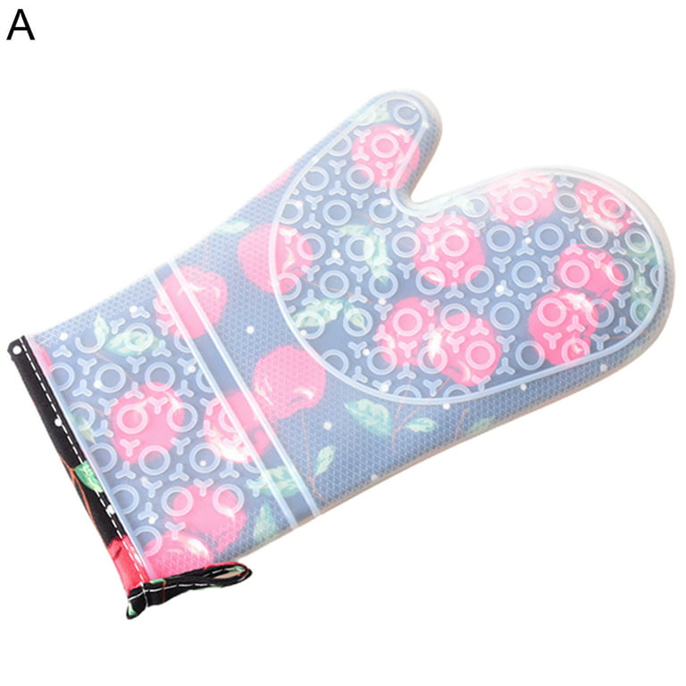 Washable Oven Mitts 1Pair Heat-Resistant Thickened Gloves Kitchen Mittens  Non Slip Flexible Gloves 