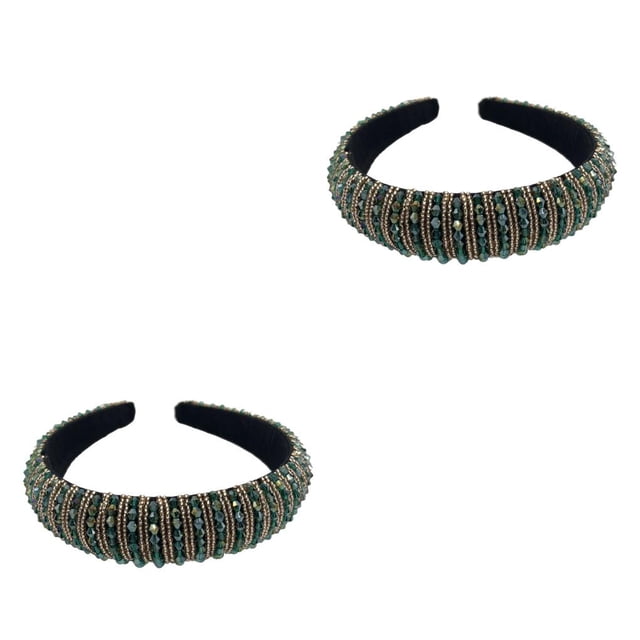 Qarigey Diademas con cuentas de cristal con diamantes de imitación, flexibles, gruesas, anchas, estilo barroco, sombreros de moda, regalo para Verde 2Conjunto
