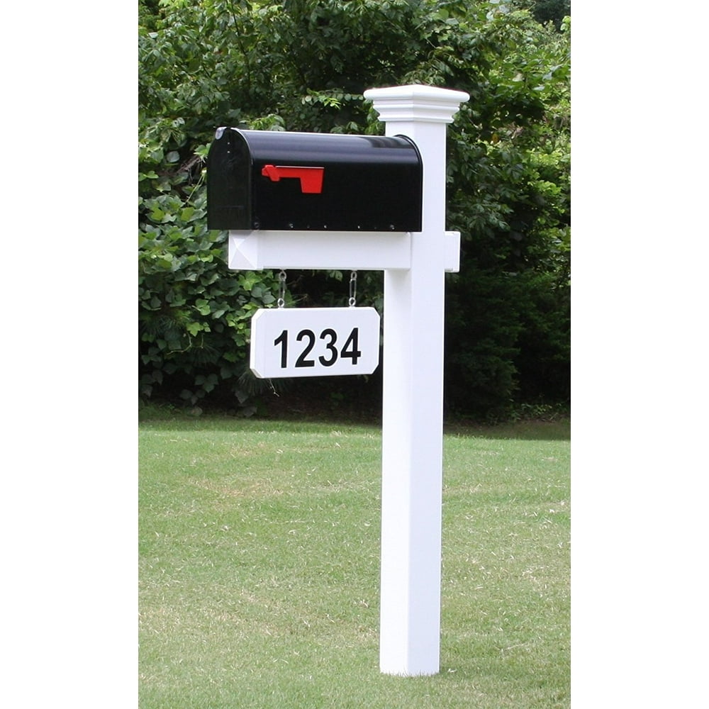The Madison Mailbox System with White Vinyl Post Combo, Stand, and