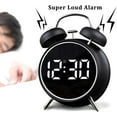 thumbnail image 3 of Twin Bell Alarm Clock, LED Display Digital Clock with Night Light, USB Rechargeable/Battery Operated Loud Bell Metal Alarm Clock for Office Bedroom (Black), 3 of 8