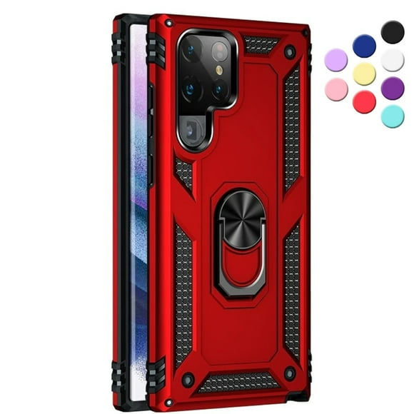 Entronix Funda con Anillo para Galaxy S22 Ultra: Funda con Anillo de Protección Resistente con Soporte Giratorio de 360°, Color Rojo