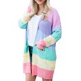 thumbnail image 3 of ZUARFY Women Plus Size Autumn Long Sleeve Open Front Sweater Cardigan Rainbow Striped Color Block Drape Oversized Knitwear Coat With Pockets, 3 of 19
