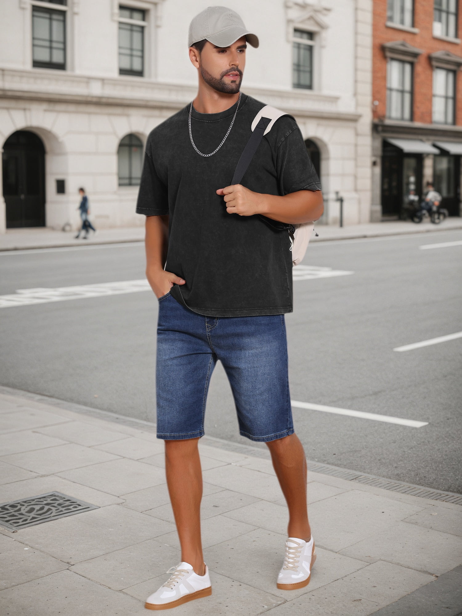 DARING DIVA Men's Retro Distressed Crew Neck Short Sleeve Solid T-Shirt L Black