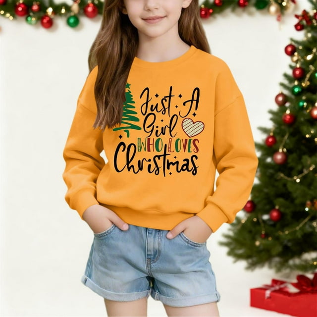Cowsor Chandails en Molleton Filles Enfants Mignons Graphiques Col Rond Chandail Tops Manches Longues Chemises de Vacances