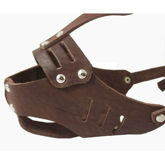 Real Leather Cage Basket Secure Dog Muzzle #119 Brown - Poodle, Spaniel (Circumference 9.5", Snout Length 2.5")