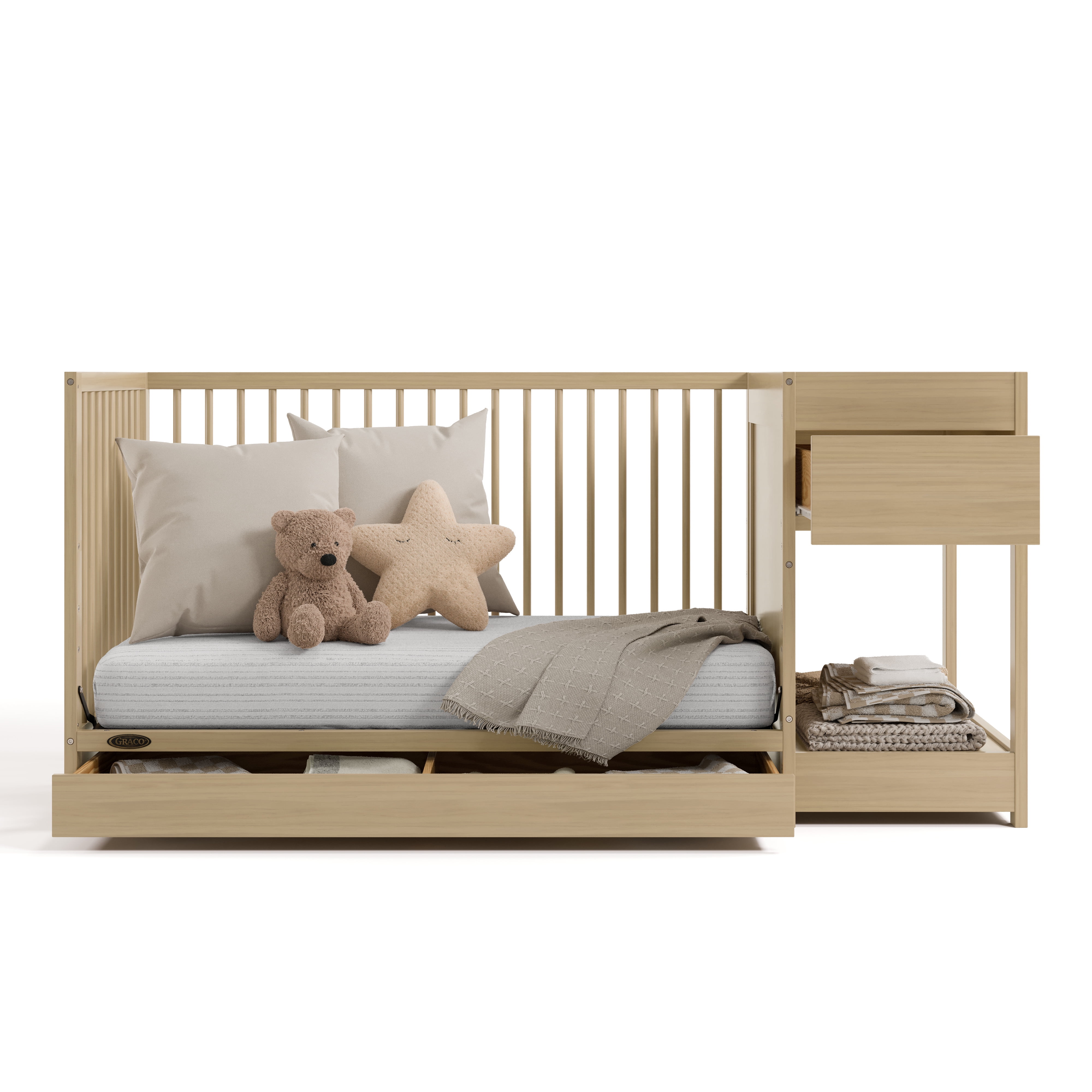 Graco Teddi 5-in-1 Convertible Baby Crib and Changer with Drawer, Driftwood