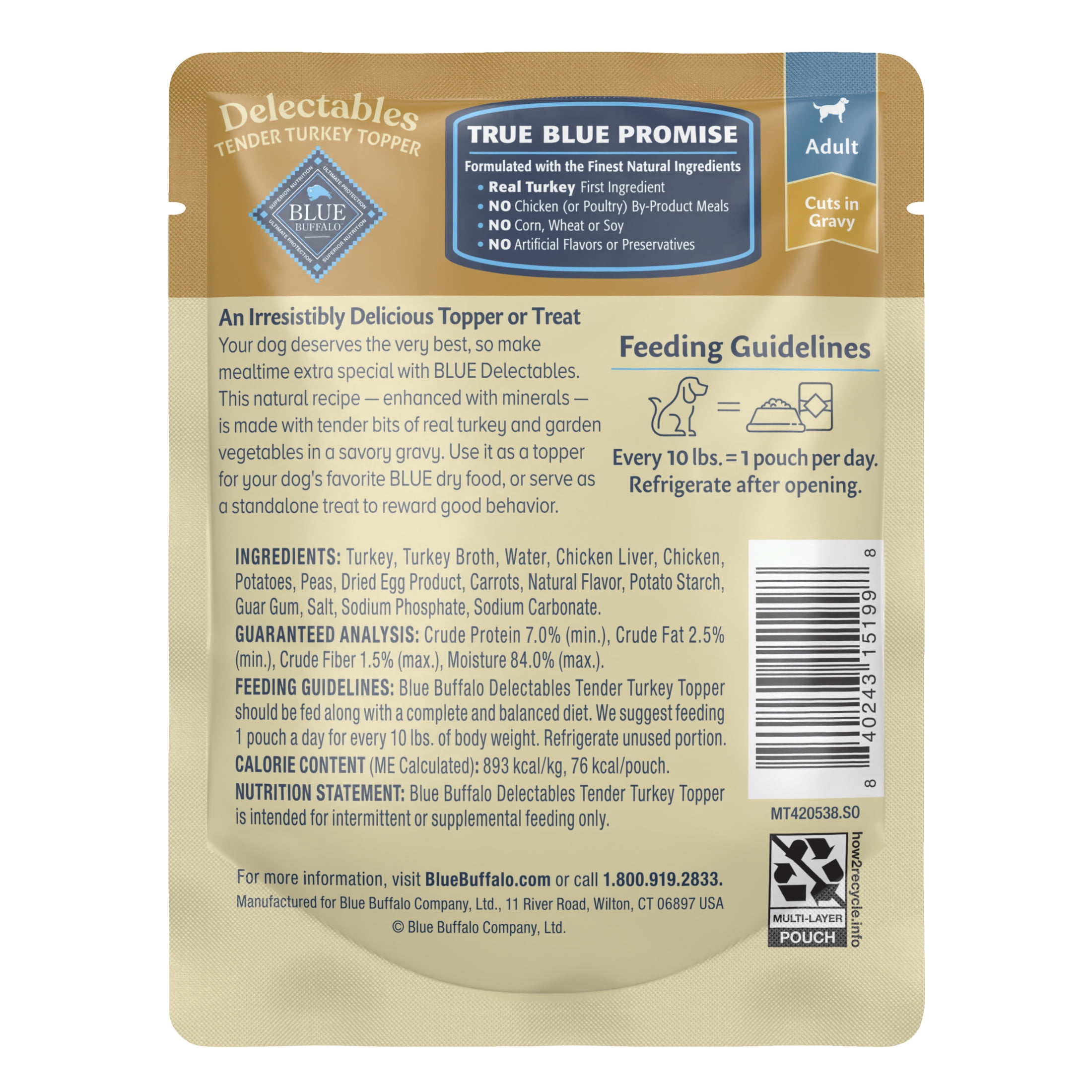 (12 pack) Blue Buffalo Delectables Natural Wet Dog Food Topper, Turkey Dinner 3oz