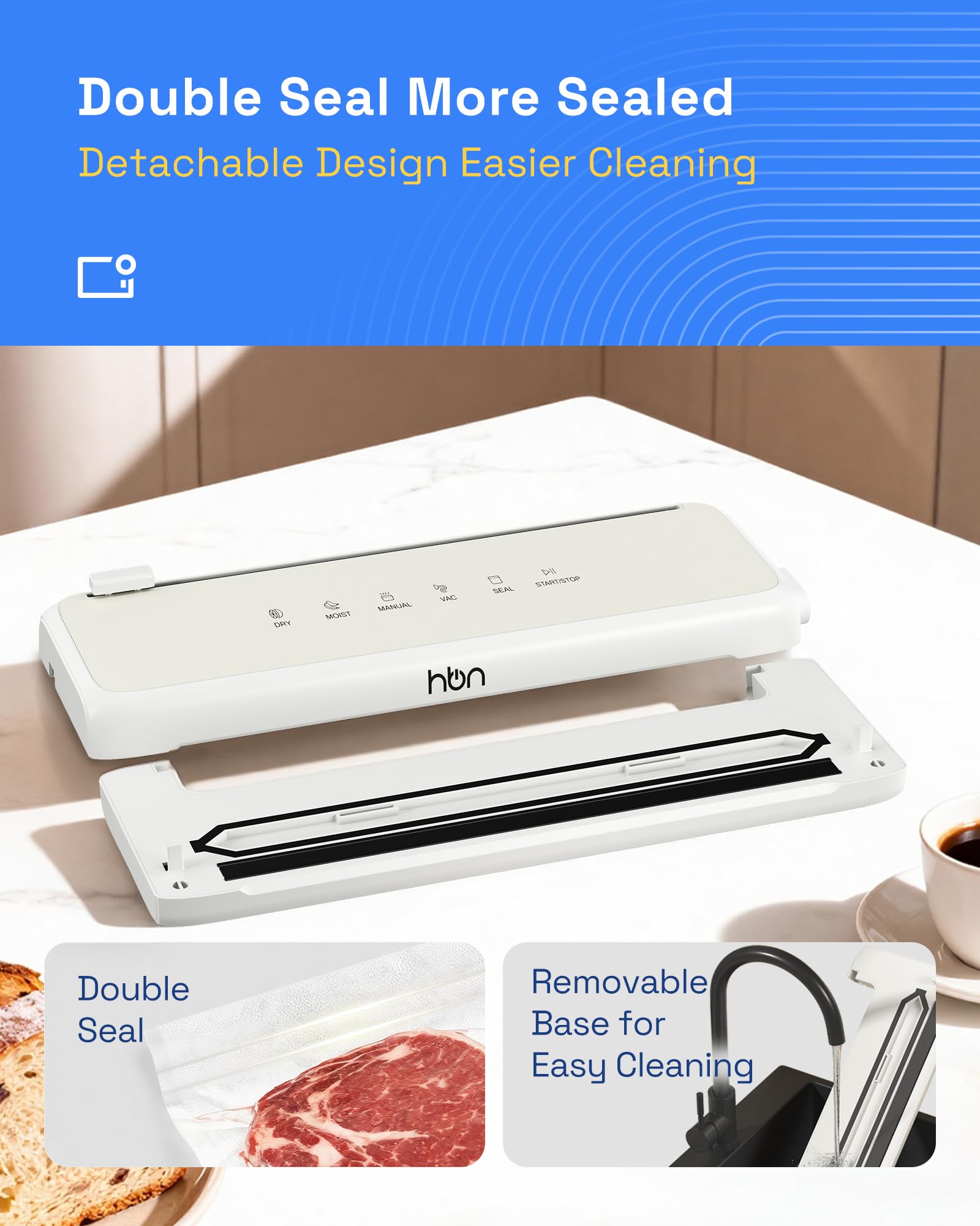 HBN Vacuum Sealer,60KPa Compact Vacuum Sealer Machine, Automatic Food Sealer  for Food Storage, Double Heat Seal Built-in Cutter with 1 Roll & 20 Bags