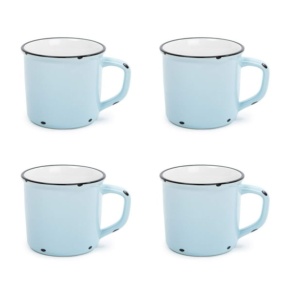 Luciano Housewares Beau Café Vieilli, 15.2 oz, Ensemble de 4 Tasses en Émail, Bleu Clair