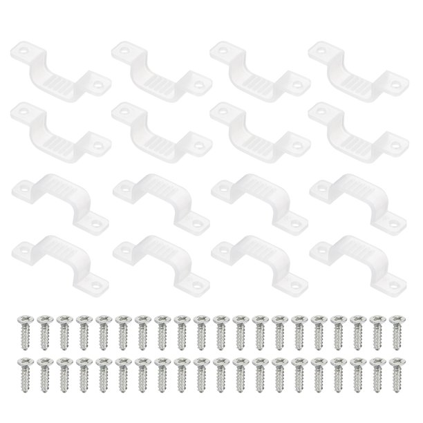 Uxcell Clips de Luz LED, 50 Paquete Soportes de Montaje Clips de Fijación Dura con Tornillos para Cable de Cinta Neon RGB de 15mm de Ancho 3528/5050, Transparente