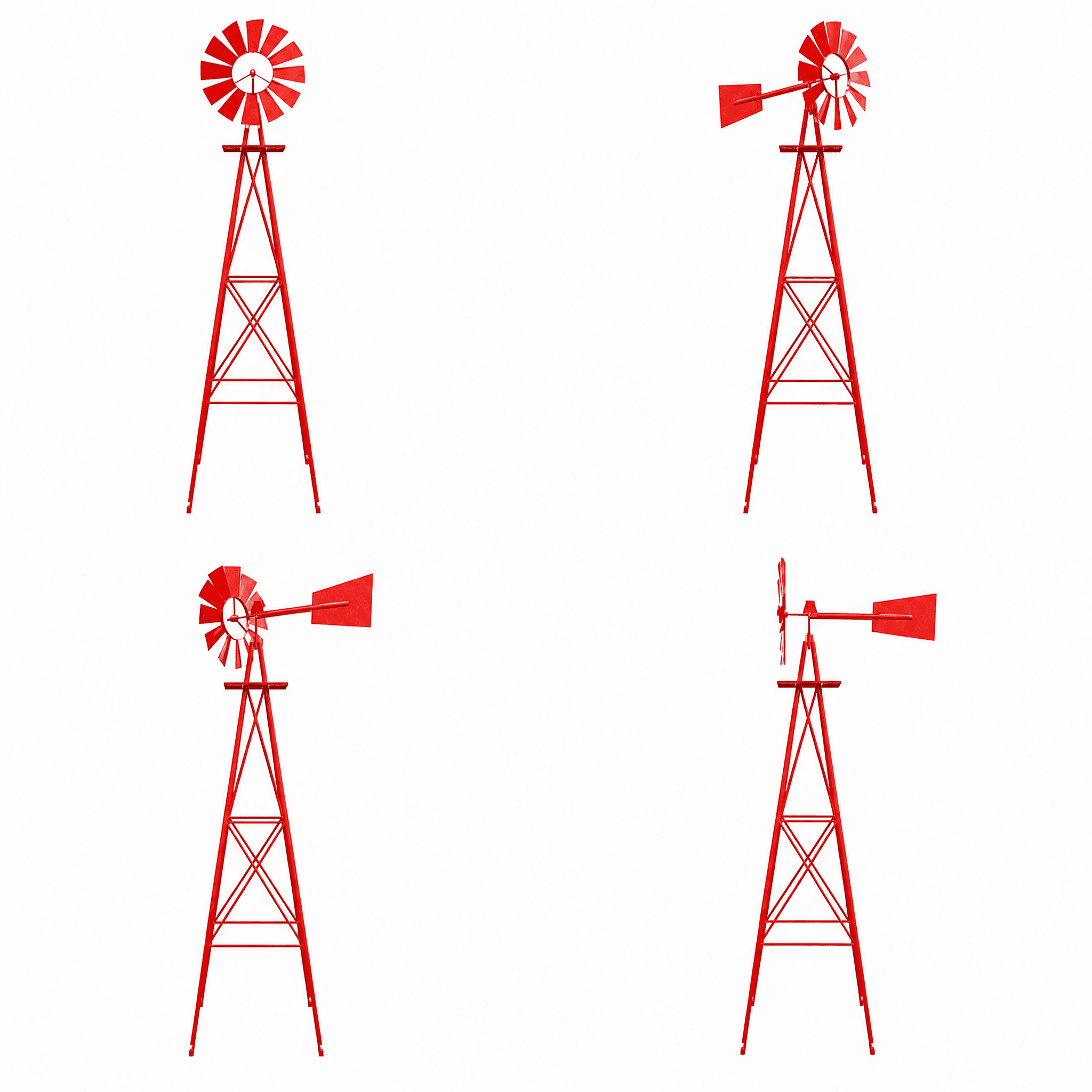 8FT Weather Resistant Yard Garden Windmill Weather Resistant, Ball Bearing for Quiet Operation, for Lawn, Garden, Red