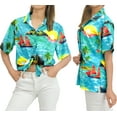thumbnail image 3 of LA LEELA Women's Button Up Blouse Tops Hawaiian Shirts M Beach Sunset, Autumn Green, 3 of 5
