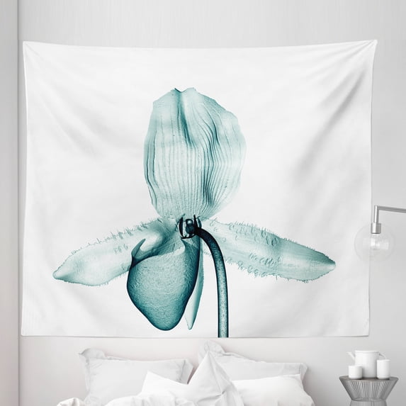 Nature Tapestry, Picture of a Flower with X-ray Effect Deeper Look to the Nature Modern Design Print, Fabric Wall Hanging Decor for Bedroom Living Room Dorm, 5 Sizes, Teal White, by Ambesonne