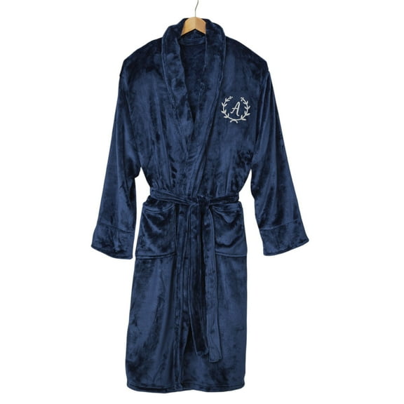 Personalization Mall Embroidered Classic Comfort Luxury Fleece Robe, Navy
