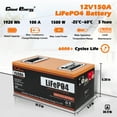 thumbnail image 3 of Cloudenergy LiFePO4 Deep Cycle Battery 12V 150Ah with Built-in 100A BMS, Perfect for RV, Solar, Marine, Perfect replace Most of Backup Power and Off Grid Applications, 3 of 7