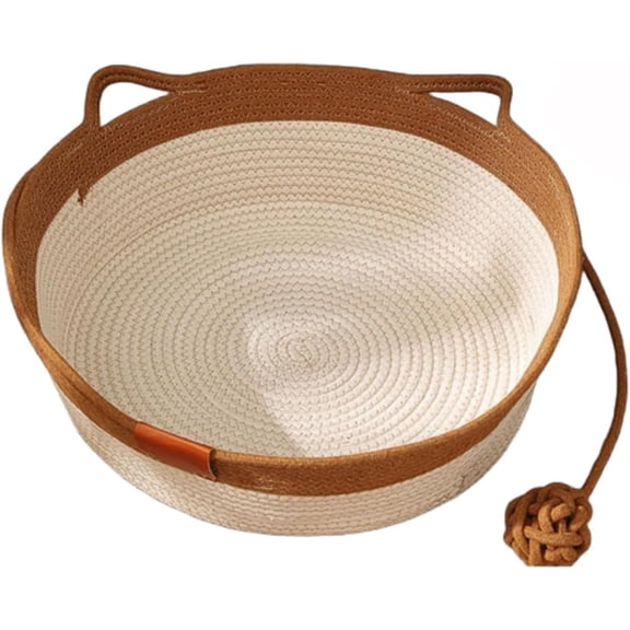 Cotton Rope Cat Basket Bed, Handwoven Woven Cat Bed for Indoor Cats, Natural Scratch Basket with Soft Removable Cushion for Cats & Small Dogs