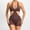 Coffee 02, variant on Women Bodysuit Summer Onesie Sexy Tight Plunge Halter Cutout Front Body Suits Open Back Shorts Slimming Shapewear, Black, S