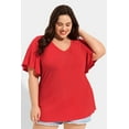 thumbnail image 2 of CASSIE LIZ Plus Size Tops 3X Summer V Neck Womens Shirts Red Fashion Short Sleeve Flowy Tee Loose Fit Tunics Fall Pleated Blouses Casual Swing Pullovers 3XL 22W 24W, 2 of 6