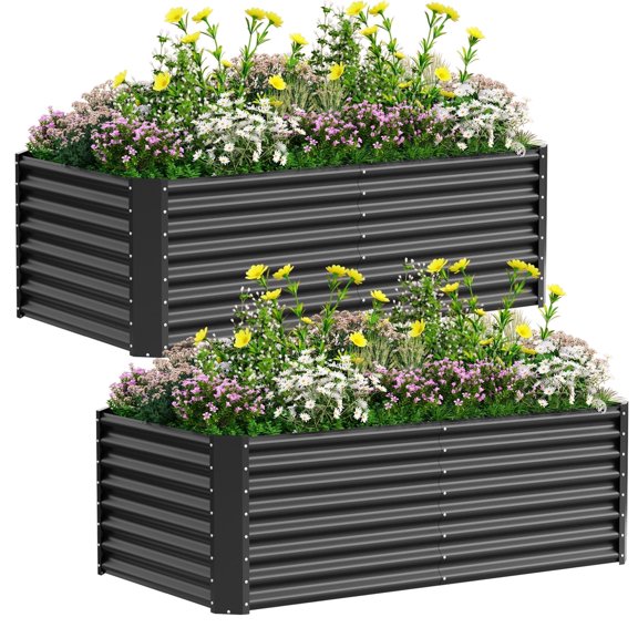 2PCS Raised Garden Bed, 6Γ3Γ1ft Large Outdoor Metal Planter Box, 132 Gal Soil Capacity, Galvanized Raised Garden Bed Kit for Flower Plants, Fruits, Vegetable Herbs