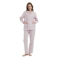 thumbnail image 3 of GLOBAL 100% Cotton Pajamas for Women Notch Collar Pjs Cozy Button Down Homewear with Pockets, Spring & Summer, 2-Piece, Sizes S to 3X, 3 of 7