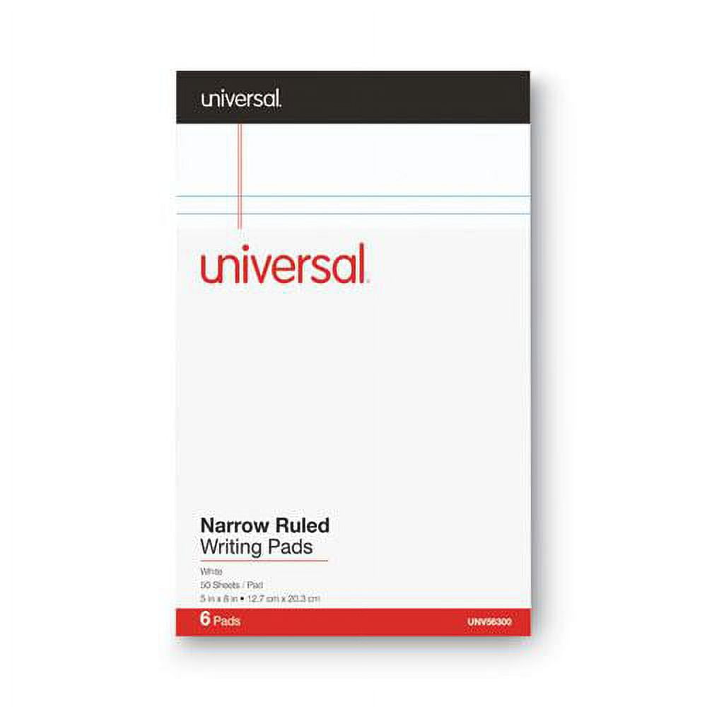 5 in. x 8 in. Premium Narrow Rule Writing Pads - White (6 Pads/Pack, 50 Sheets/Pad)