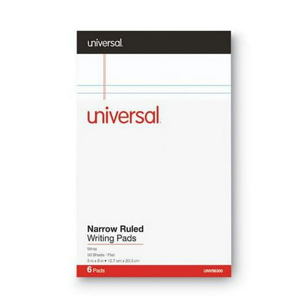 Universal UNV56300 Perforated Edge Ruled Writing Pads- Jr. Legal- 6-Pack- White