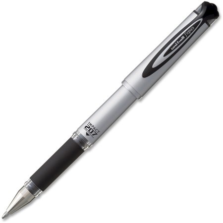 Uni-ball Gel Impact 207 Rollerball Pen - 1 Mm Pen Point Size - Refillable - Black Gel-based Ink - Silver Barrel - 1 Each