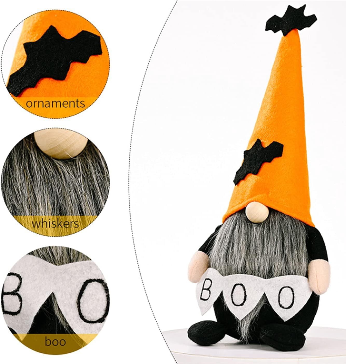 Set of 2 Halloween Plush Gnomes with BOO Banner and Bat for Festive Decor