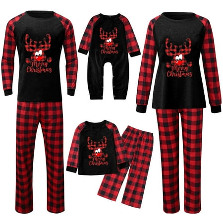 

ZCFZJW Rollbacks Matching Family Pajama Onesies Set Merry Christmas Cute Red Plaid Xmas Elk Print Long Sleeve Tee Shirts Tops and Pants Two Piece Holiday Sleepwear Soft Cotton Homewear Suit(Kids-7Y)